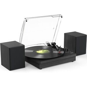Vinyl Turntable with Stereo Speakers, Bluetooth, AUX, RCA Out, Black